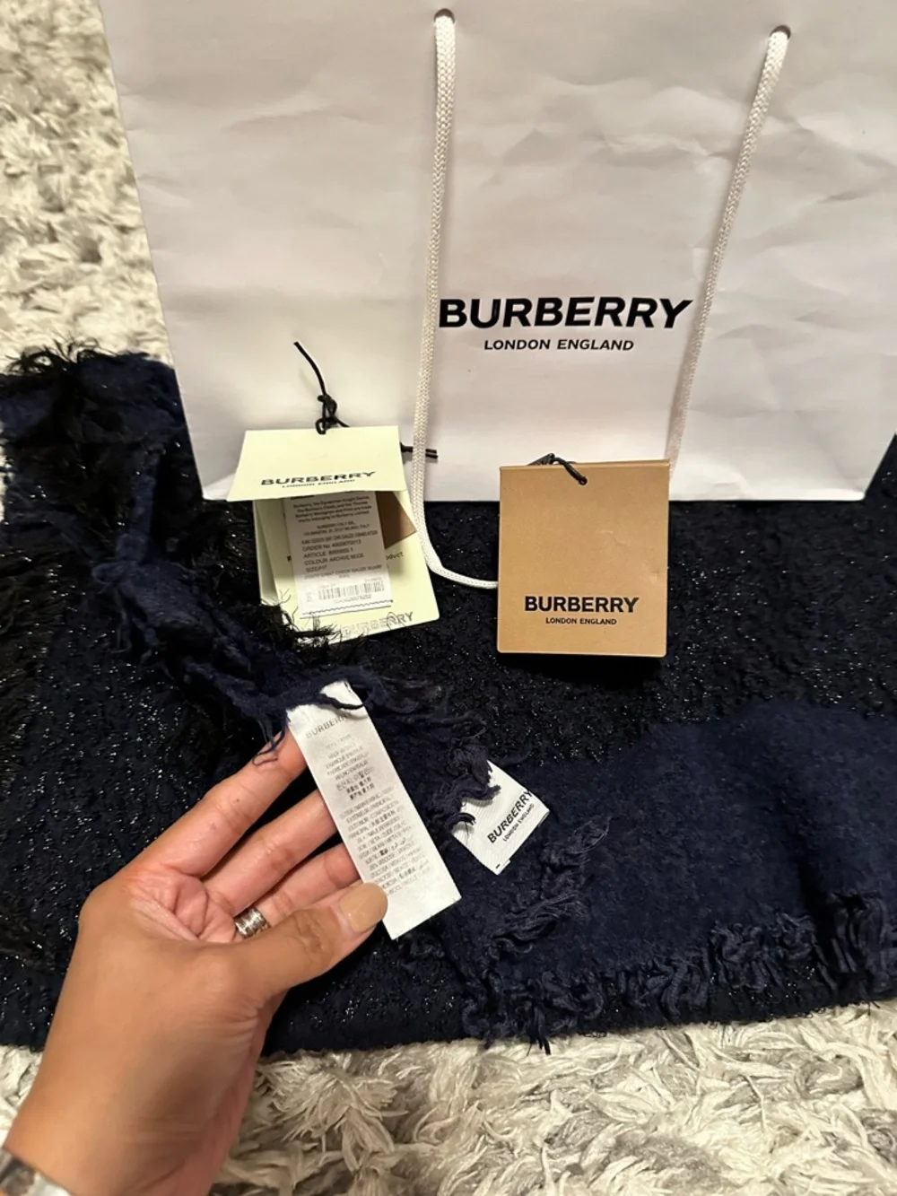 Burberry Dark Navy Shaggy Knit Scarf with Tags - Picture 1 of 7